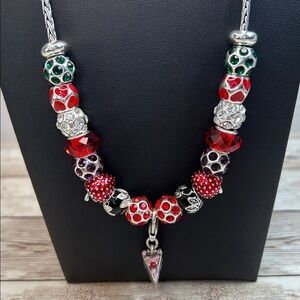 Elegant Red and Silver Slide Charm Beaded Necklace